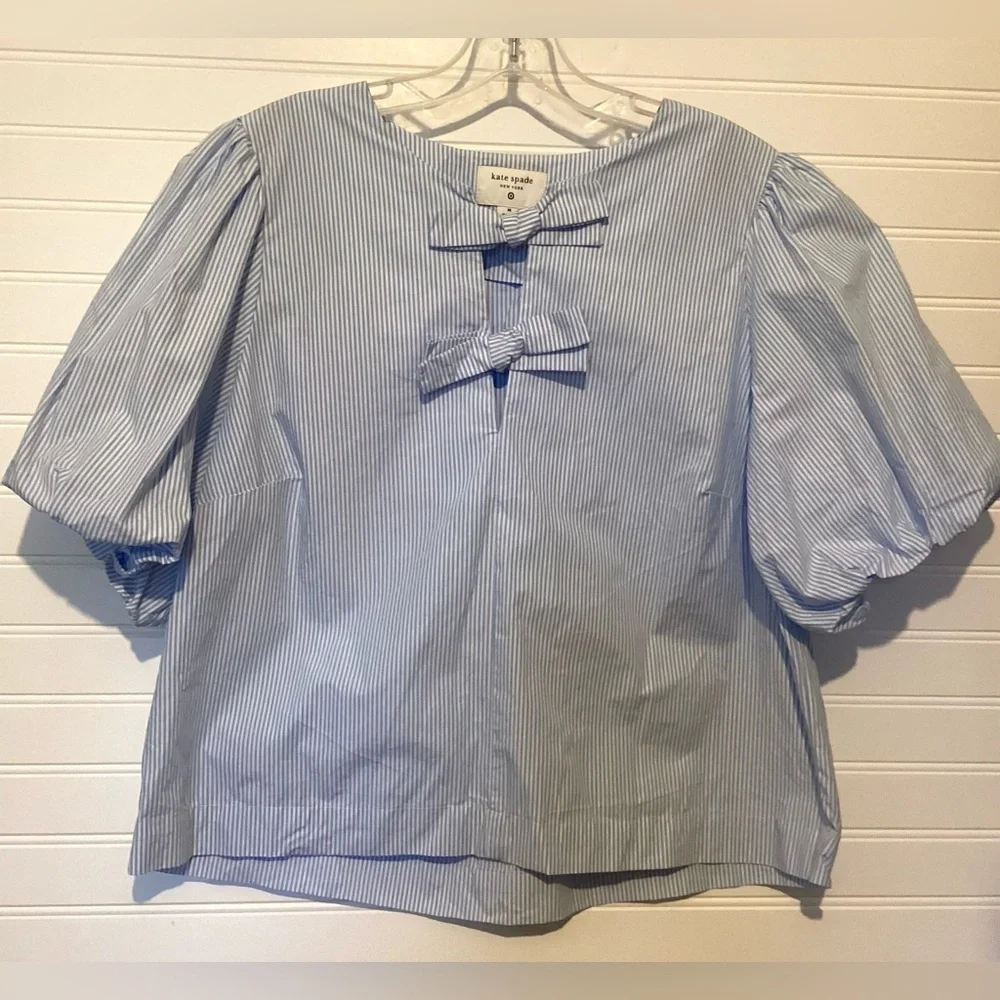 Kate Spade new york x Target Blue/White Women's Stripe Puff sleeve Blouse  Sz M - Picture 6 of 11